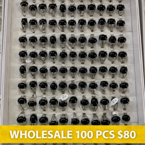 Wholesale Silver-Black Obserian Stone Ringss